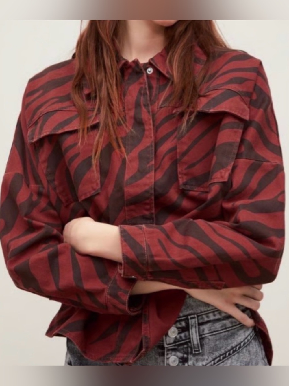Zara // Zebra Print Button-Up Denim Jacket - Women’s Size Medium